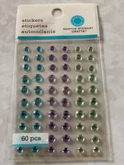MARTHA STEWART ADHESIVE GEMSTONES MULTI-COLOR PASTEL BLUE VIOLET CHRYSTAL 60PCS