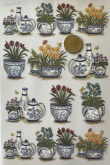 BEAUTIFUL VASE W/FLOWER Rub-On(6”x 9”)Potted Plant•Teapot•Daffodils•Bloom•Garden