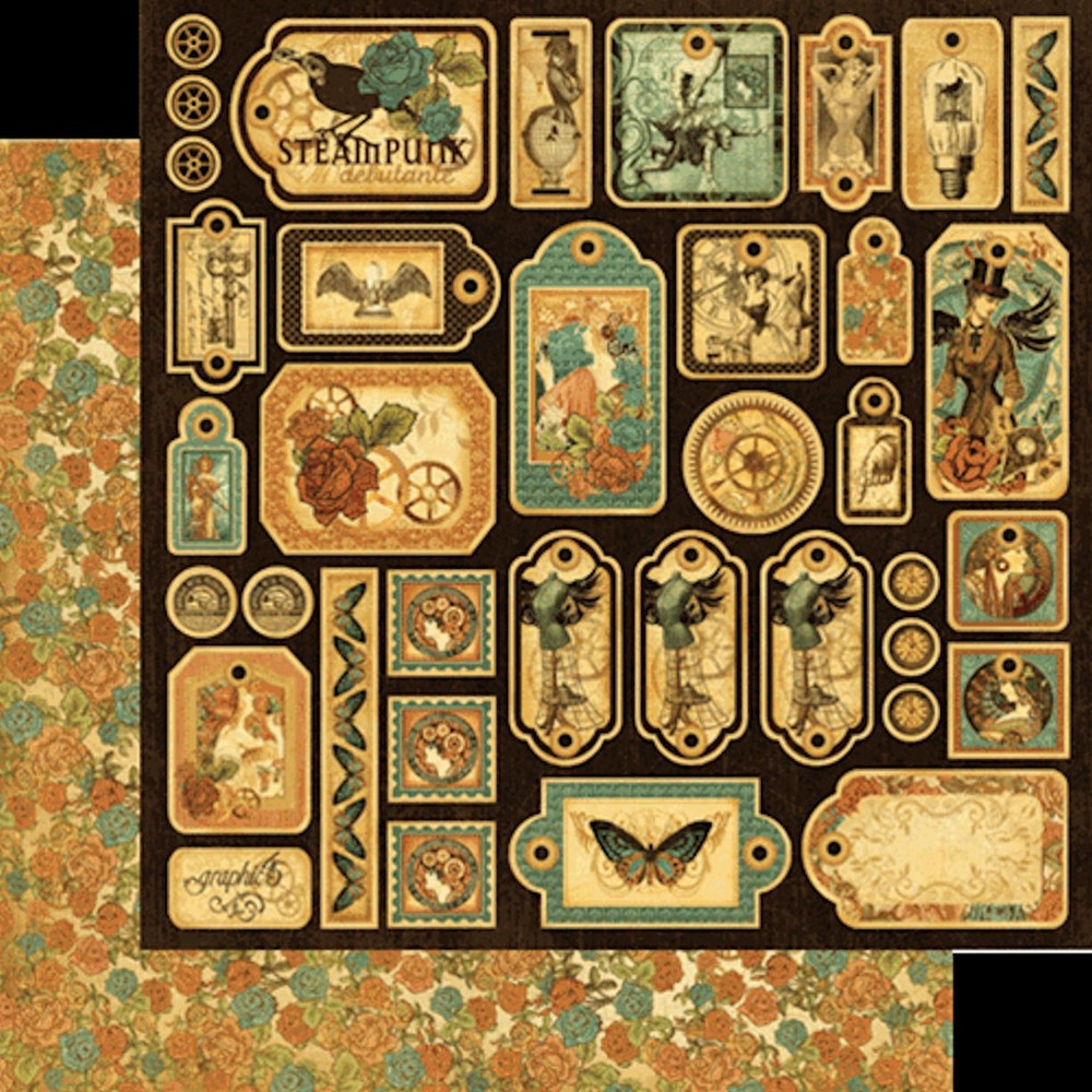 RETIRED Graphic45 STEAMPUNK DEBUTANTE DIE-CUT CARDSTOCK TAGS scrapbooking