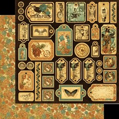 RETIRED Graphic45 STEAMPUNK DEBUTANTE DIE-CUT CARDSTOCK TAGS scrapbooking