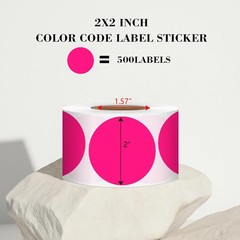 2 Inch Fluorescent Pink Circle Stickers 500 Pcs,Permanent Color Coding Dots f…