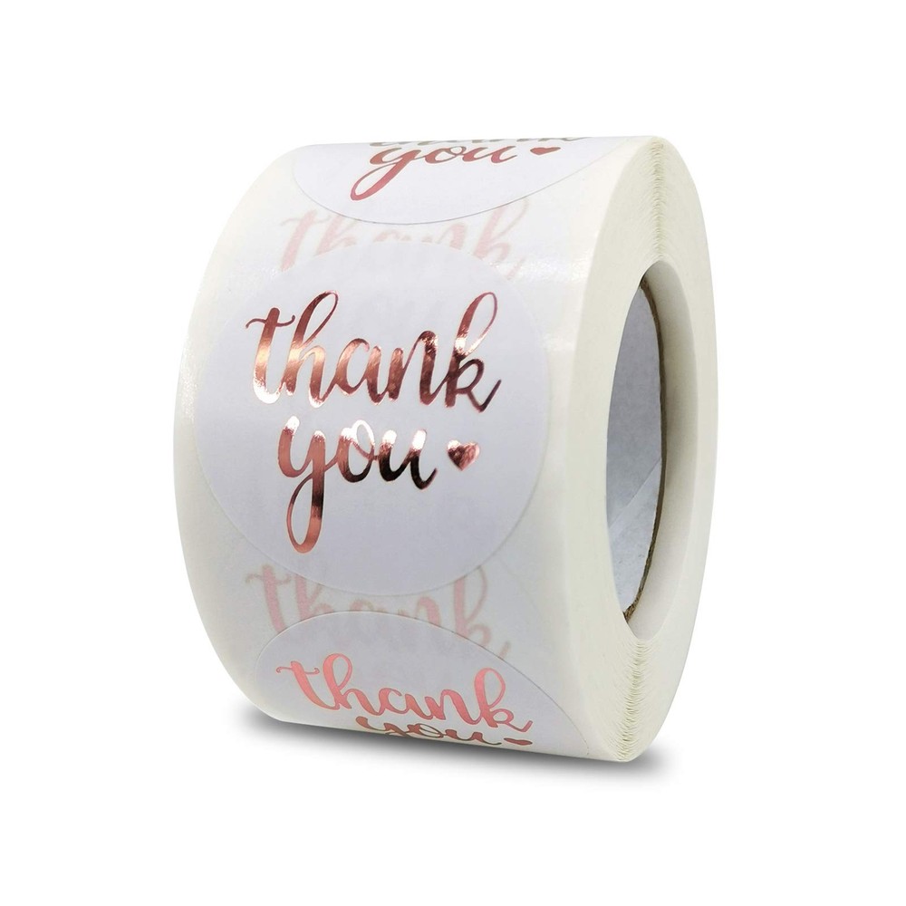 500 Pcs 1.5 Inch Rose Gold Thank You Stickers for Small Business Wedding Gift