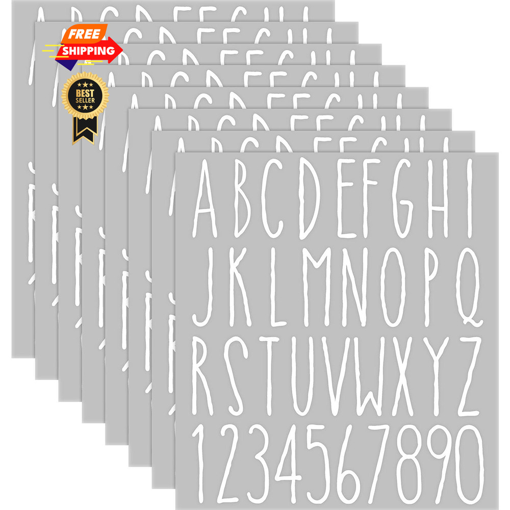 Clabby 8 Sheets Letter Stickers Vinyl Alphabet Numbers 1 Inch, White