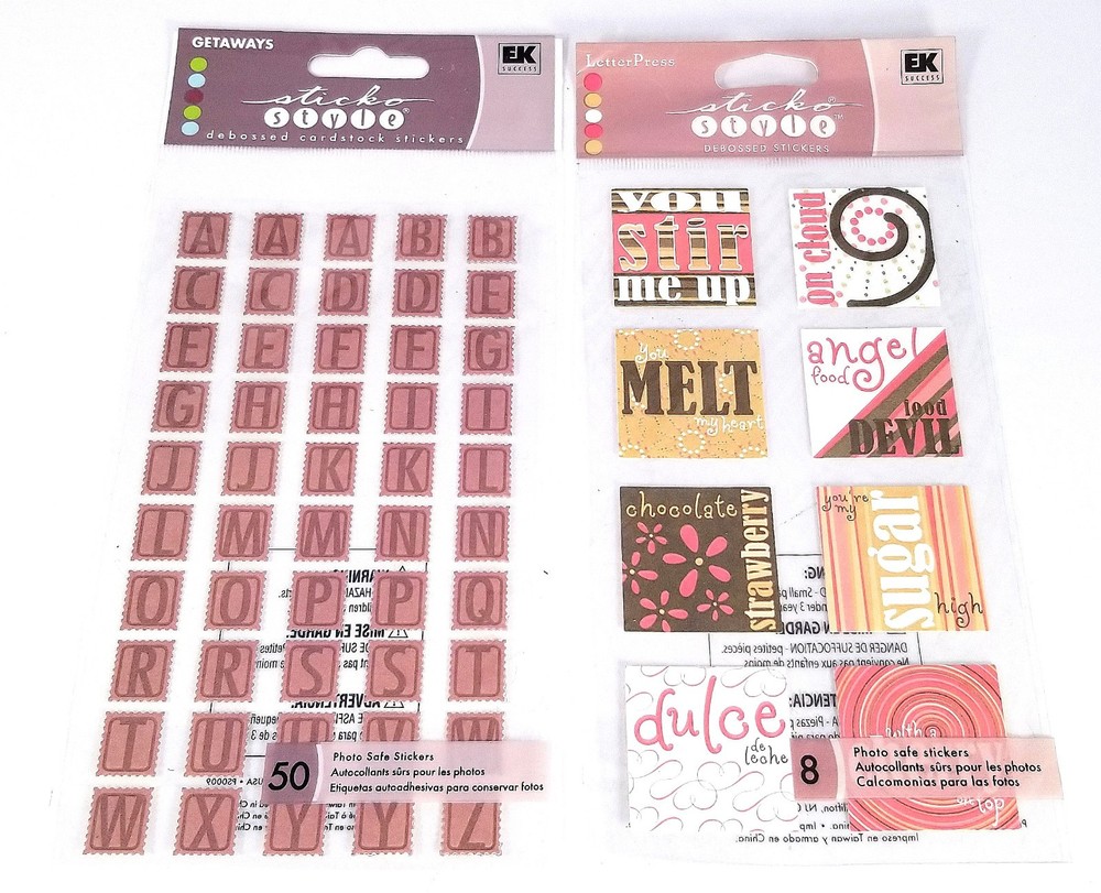 STICKO STYLE Debossed Yummy & ABC Letters Alphabet Cardstock Stickers Lot