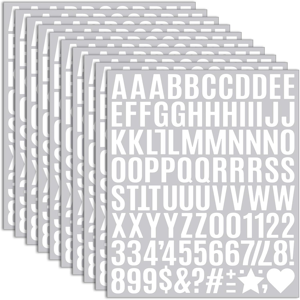 10 Sheet Small Letter Stickers, 1 Inch White Vinyl Self Adhesive | Alphabet Numb