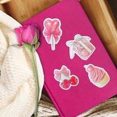 Pink Girly Coquette Sticker Pack of 15 Waterproof Vinyl, Bow Cherry Paris & More