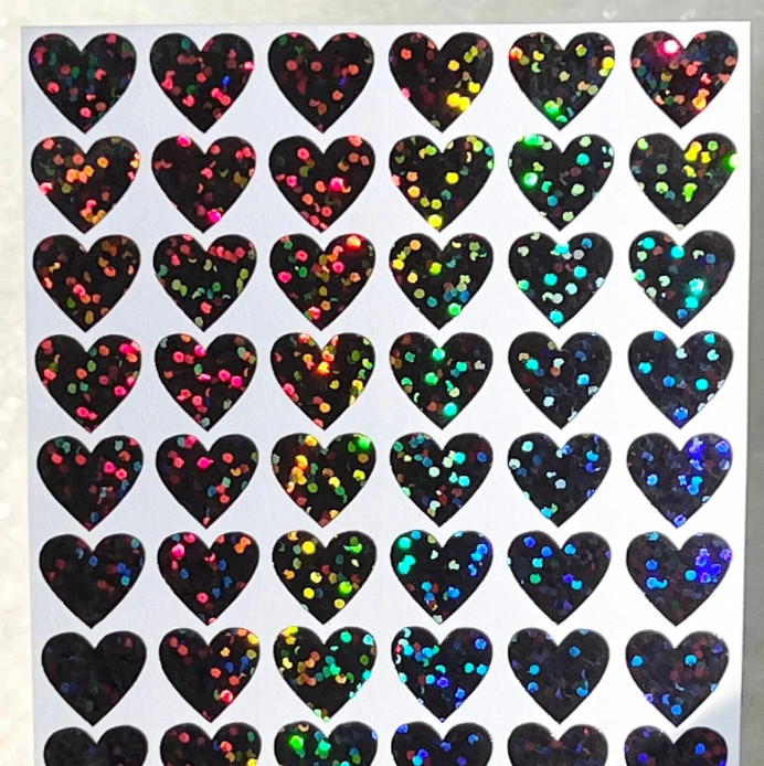 Black Holographic Sparkle Heart Stickers! – Choose a Size – Cute & Sparkly!