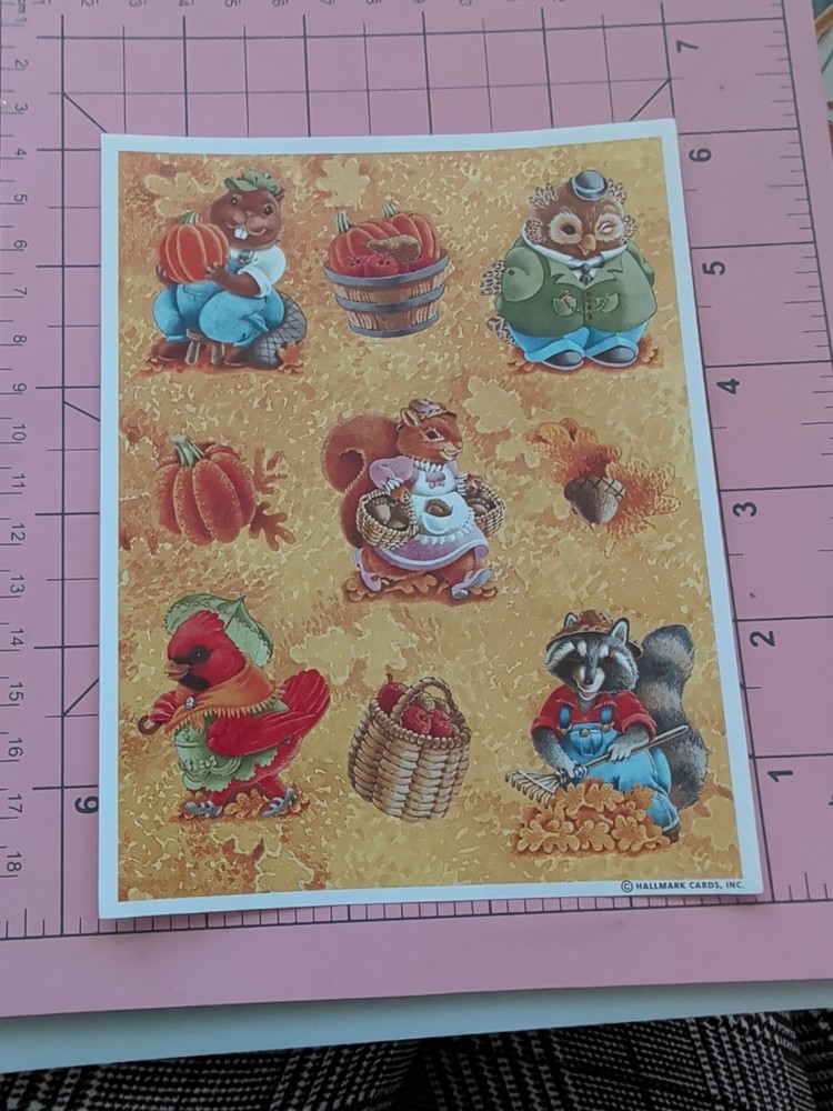 Vintage Hallmark Stickers Thanksgiving Animals Harvest Owl Squirrel 1 Sheet