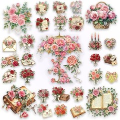 100pcs Vintage Floral Stickers Transparent Waterproof Flower Decals Scrapbook