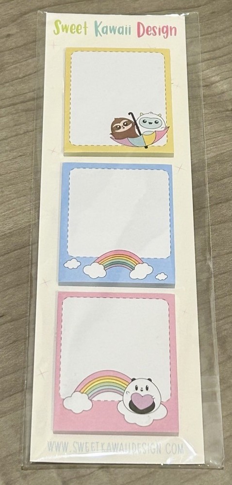 Sweet Kawaii Design 3 Piece Sticky Notes Notepad