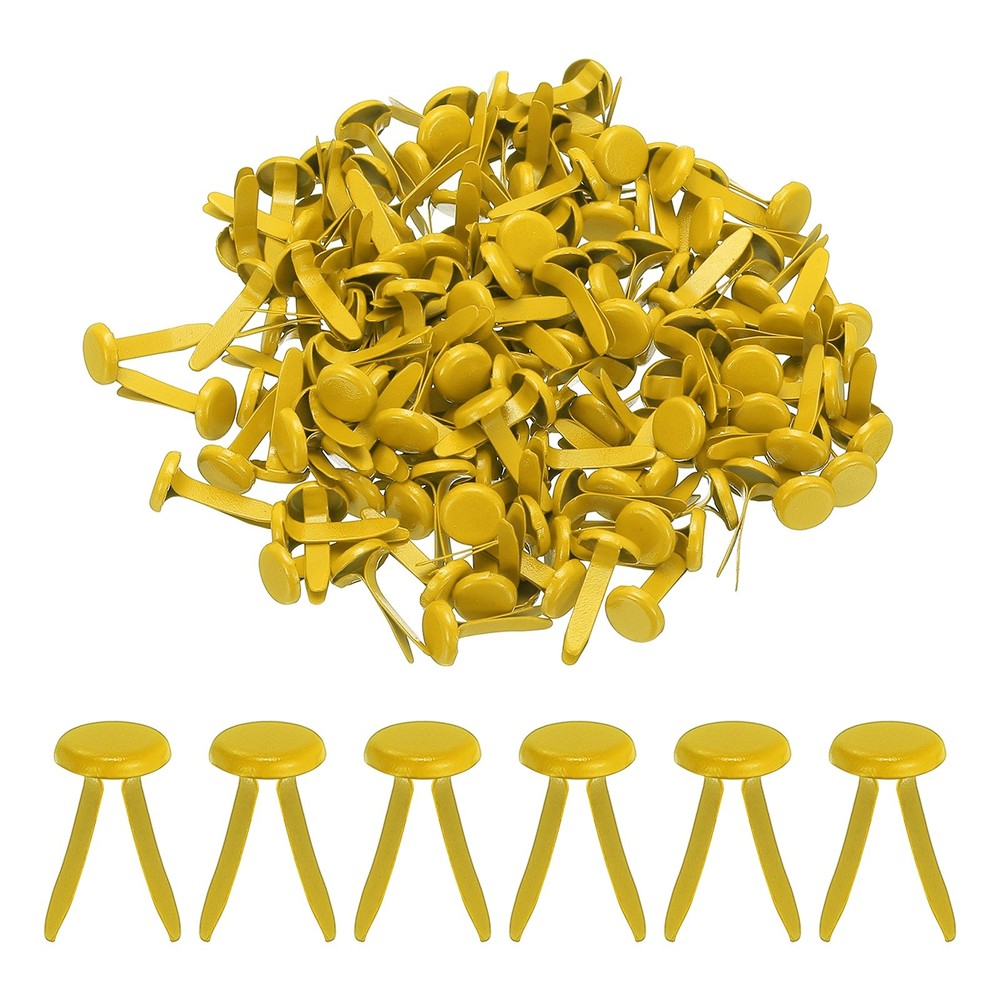 Brads for Paper Crafts, 150 Pcs Yellow Metal Round Paper Fasteners, 16 mm
