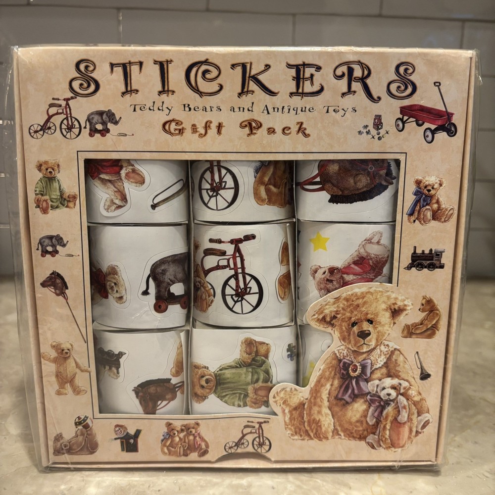 Vtg Assorted 100+ Dressed Up Cute Bears & Antique Toys Full Sticker Rolls NEW