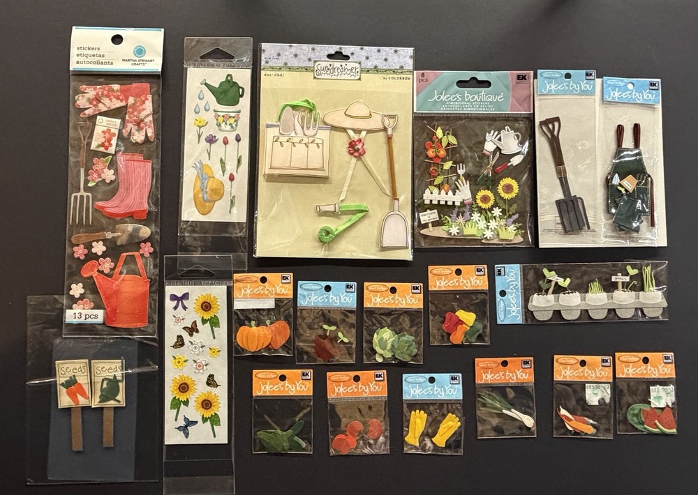 Garden Vegetables: Large Lot (19) Scrapbook Embellishments Stickers Jolee’s Plus