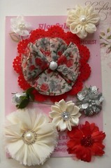 RED Floral Lace GREY IVORY SILVER Mix Fabric 8 Flower Pack 25-90mm Manor House