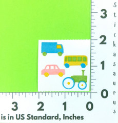 Vintage Fuzzy Great 7 Transporation Vehicles Sticker Mod Bus Tractor Car Truck