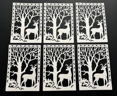 Christmas Die Cuts * Forest Deer Scene * Set of Six * Black or White Cardstock