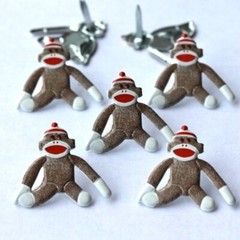 SOCK MONKEY SCRAPBOOKING DECORATIVE BRADS EYELET OUTLET 8 PCS