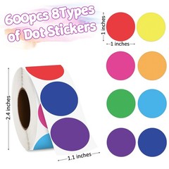 Blowata 600 Pcs Dot Stickers, 8 Colors of Round Label 1×1 inches, Dots