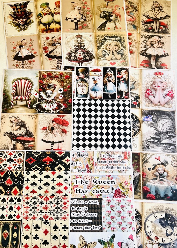 Alice In Wonderland Scrapbooking Junk Journal Paper Crafting Set Of 45 Pieces #R