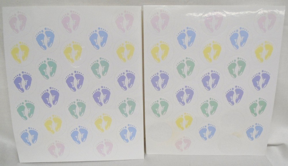Wilton Round Stickers Baby Footprints Blue Pink Yellow Green Purple 47 Pieces