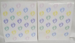 Wilton Round Stickers Baby Footprints Blue Pink Yellow Green Purple 47 Pieces