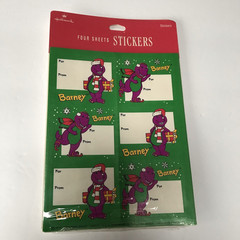 Vintage Hallmark Stickers 90s Barney Purple Dinosaur Christmas Gift Tags Crafts