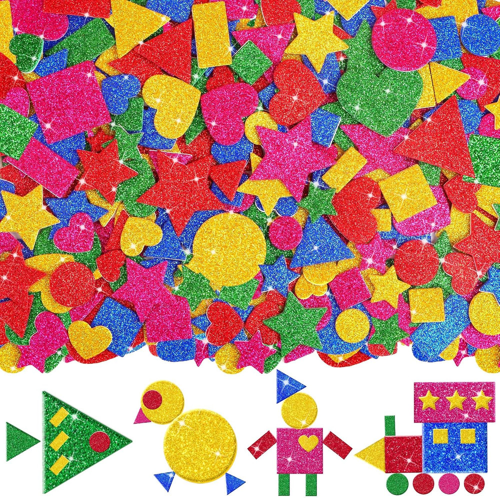 625Pc Glitter Foam Stickers Heart Star Circle Shape Sticker(5,Multicolour) | Sel