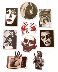 Scary movies. Classic creepy pictures. Set of 9 scary stickers.
