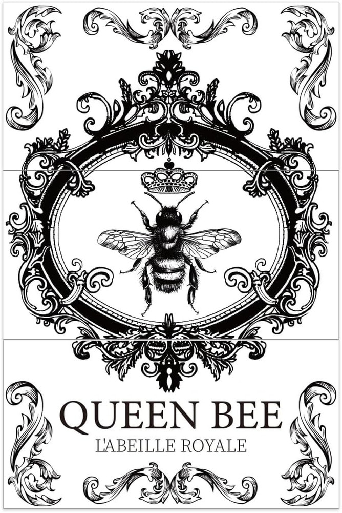 3pcs/Set Queen BEE Rub on Transfers for Furniture and Craft 12×6 inch Vintage Be