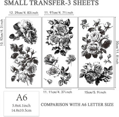 3pcs/Set Black and White Rose Rub on Transfers for Furniture and Crafts 6×12 inc