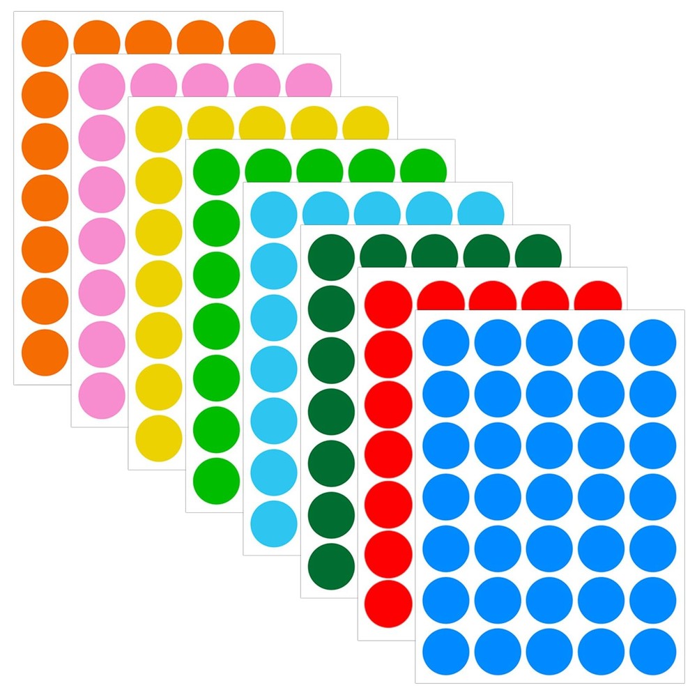 1400 PCS1IN Round Colored Dot Stickers Labels 8 Assorted Colors for Office