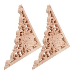 2Pcs Khaki Wood Carving Applique for Furniture DIY Cabinet Door Embellishment