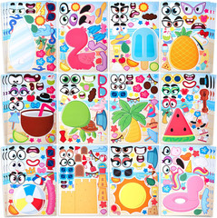 36 Pcs 9″X6″ Summer Make a Face Stickers for Kids, Make Your Own Hawaii Pool Bea