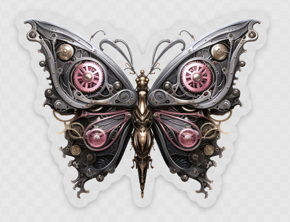 Steampunk Butterfly Sticker | Mechanical Butterfly Vinyl Sticker | Gothic