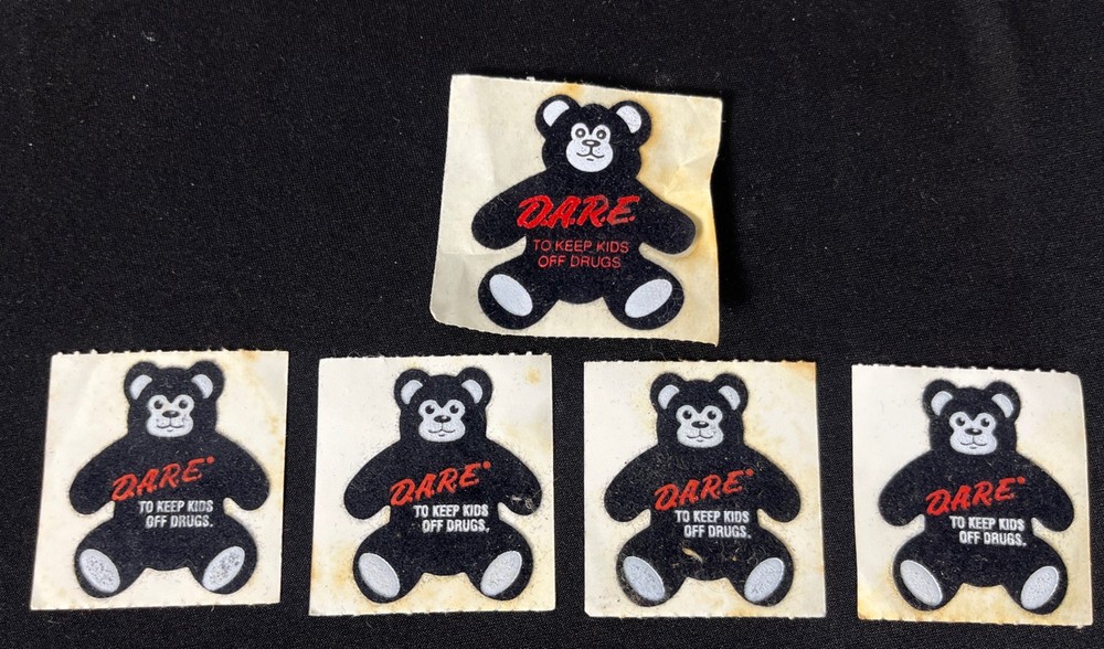Vintage Stickers D.A.R.E. Fuzzy Bear Lion Lot Of 5 Dare Textured Black 80’s