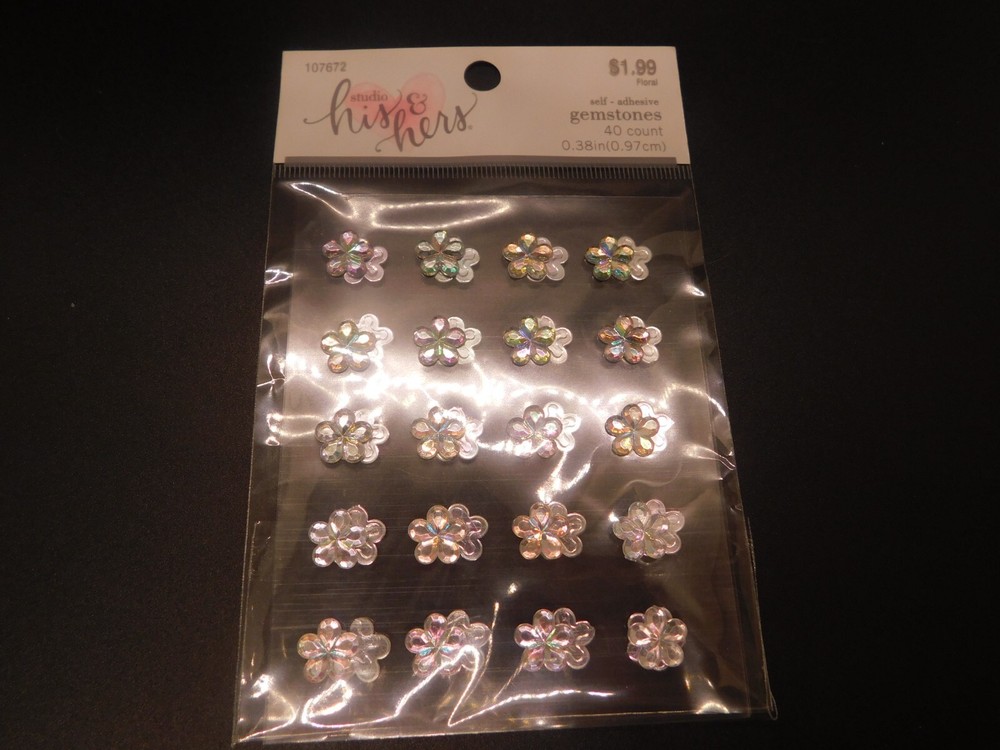 His & Hers Self adhesive flower rhinestone stickers 40 count .38in