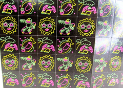 Vintage 1996 Scholastic Neon Fish Crab Sun 64 Stickers 1 Sheet Carla Alpert