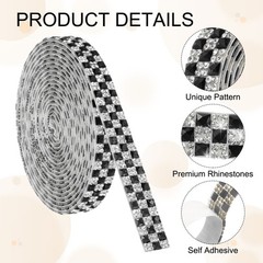 3 Yard Rhinestone Ribbon, 4mm x 4mm Crystal Rhinestone Strips, Black