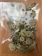 VINTAGE BAZZILL GREEN MONO TRIO BUTTONS, EYELETS AND BRADS Embellishments
