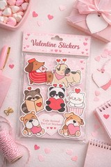 Valentine’s Day Cute Animals Sticker Set – 12 Piece