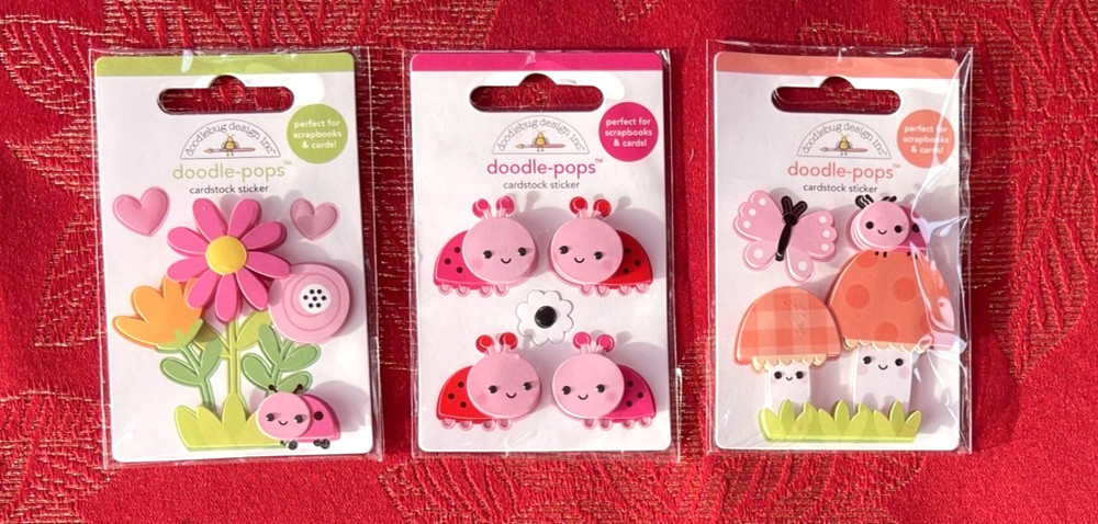 #D4 – LADYBUG GARDEN MUSHROOMS LADYBUG FLOWERS HEARTS DOODLEBUG DOODLE-POPS