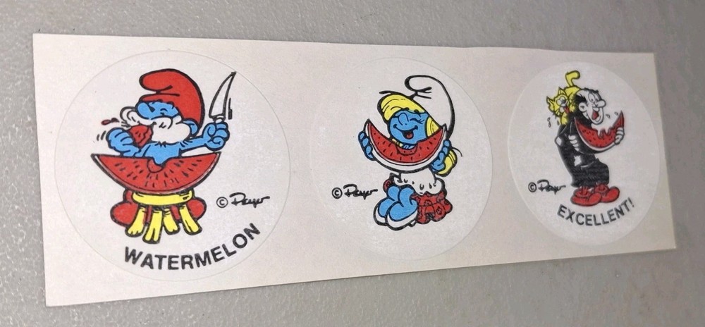 vintage Stickers,smurf Scratch N Sniff, WATERMELON strip Rare