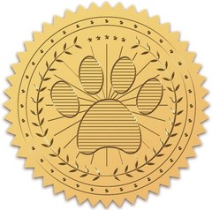 Dog Paw Gold Foil Certificate Seals 2 Round Self Adhesive Embossed Stickers 1…