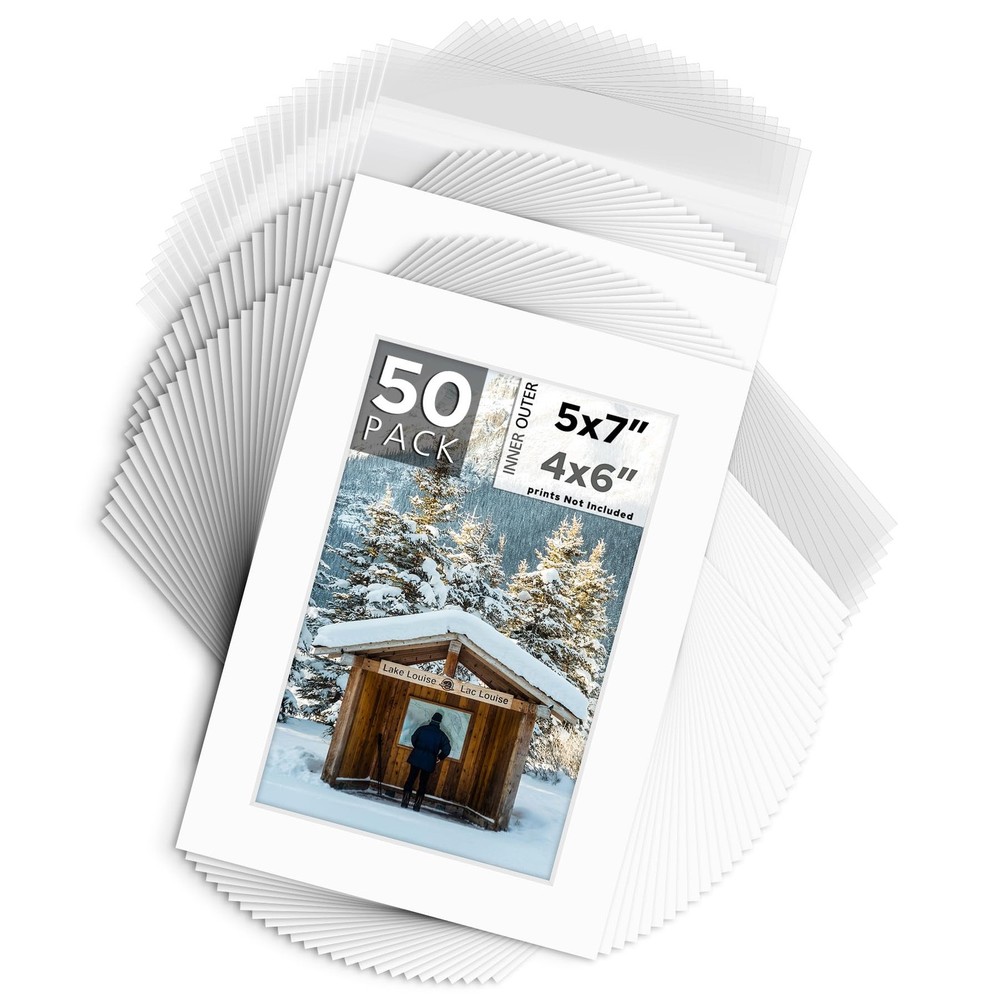 50 PCS Mat Board Center 5×7 for 4×6 Inch White Mat Kit 4ply Backing Boards