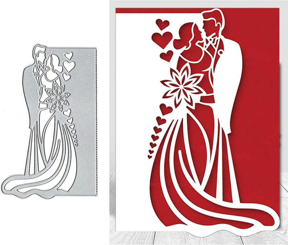 Wedding Couple Metal Die Cuts for Card Making,Valentine’S Flower Love Heart Card
