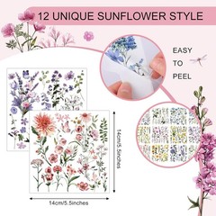 Creative 12-Piece Fresh Flower Rub-On Transfers for DIY Décor – 5.5 x 5.7 Inches