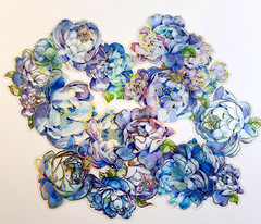 Blue Pink Floral Stickers Gold Foil Clear Acetate Scrapbook Junk Journal 16pc