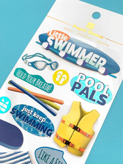 Die-Cut Dimensional & Glitter Accent Scrapbook Sticker Sheet – Little Swimmer