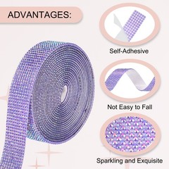 Self Adhesive Rhinestone Strips 3 Yards 0.8 Inch for Craft,Dark Purple AB