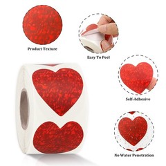Heart Stickers, 500Pcs 1.5 Red Heart Stickers Roll, Self Adhesive Valentine S…